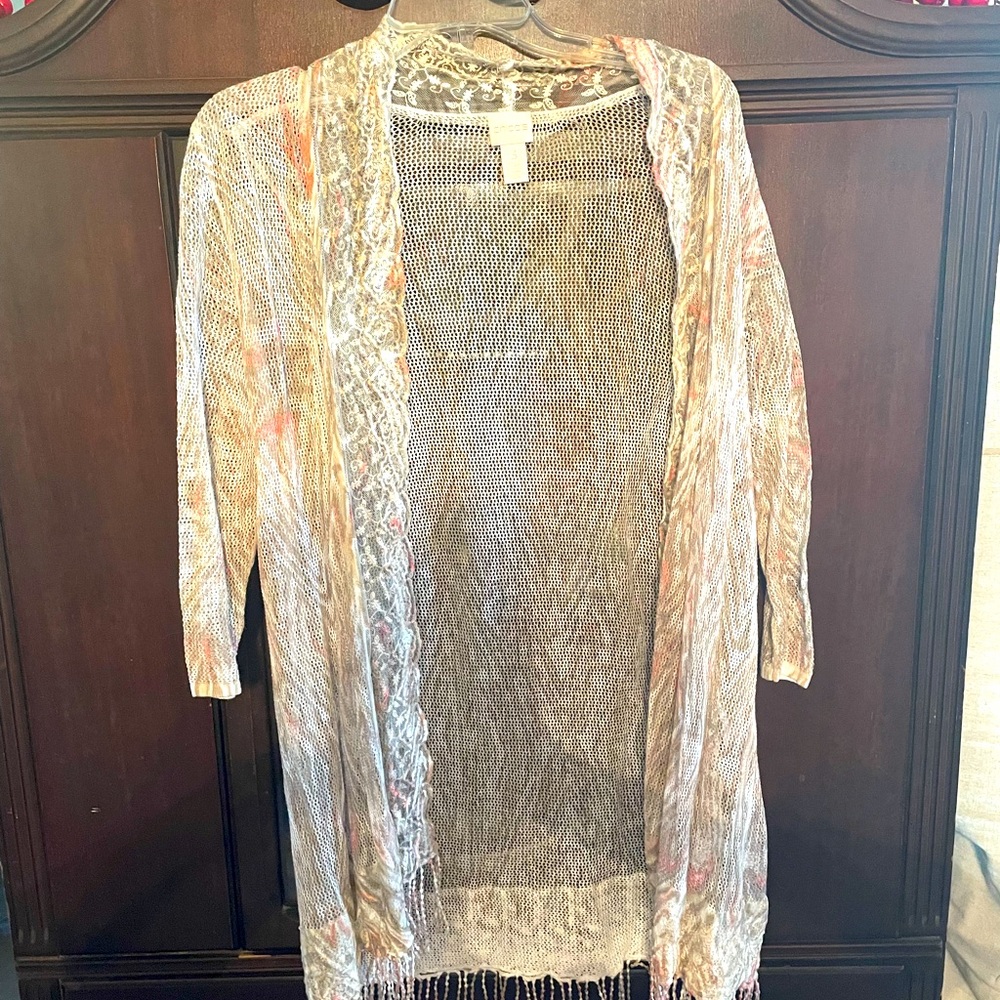 Boho style cardigan with fringe size 3.
